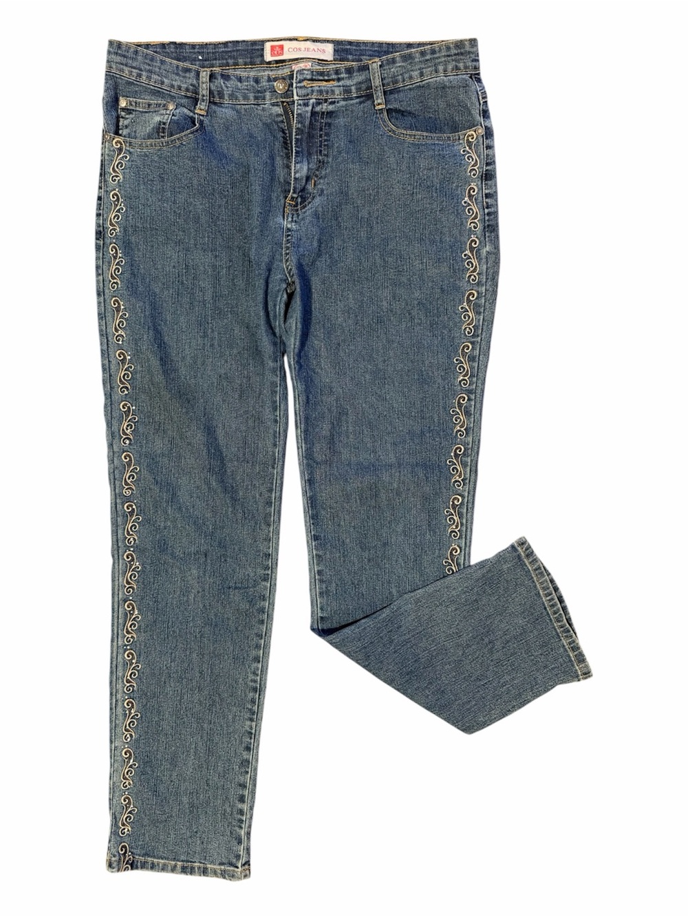COS Denim Straight-Leg Jeans with Rhinestone & Embroidered Side Trim
